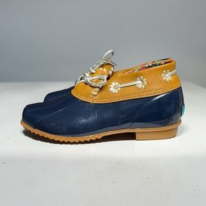 🌻Jack Rogers Aubrey Waterproof Midnight Blue Tan Lace Up Duck Boots Size 8